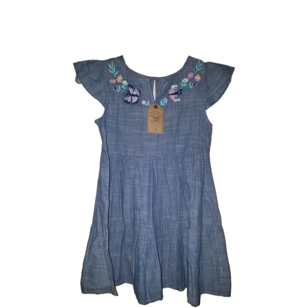 True Craft Girls Blue Denim Dress Size Small New With Tag Embroidered